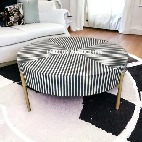 Bone Inlay Illusion Stripe Design Coffee Table Black | Bone Inlay Illusion Stripe Design Center Table Black