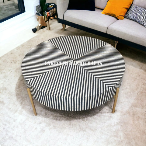 Bone Inlay Illusion Stripe Design Coffee Table Black | Bone Inlay Illusion Stripe Design Center Table Black