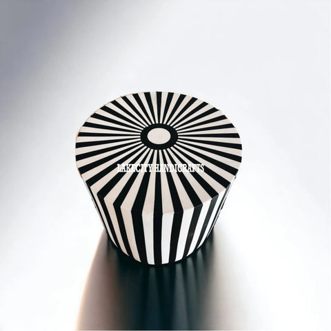 Bone Inlay Stripe Design Drum Side Table
