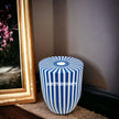 Bone Inlay Stripe Design Drum Side Table Blue