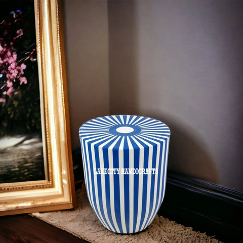 Bone Inlay Stripe Design Drum Side Table
