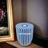 Bone Inlay Stripe Design Drum Side Table Blue