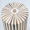 Bone Inlay Stripe Design Drum Side Table Wooden