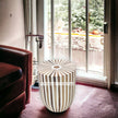 Bone Inlay Stripe Design Drum Side Table Wooden