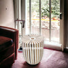 Bone Inlay Stripe Design Drum Side Table Wooden