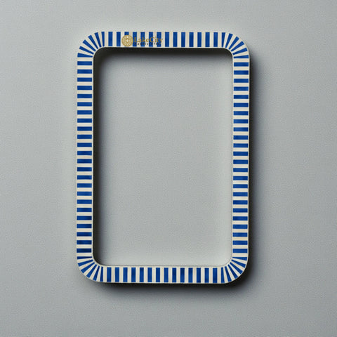 Bone Inlay Stripe Design Edged Mirror Frame Blue