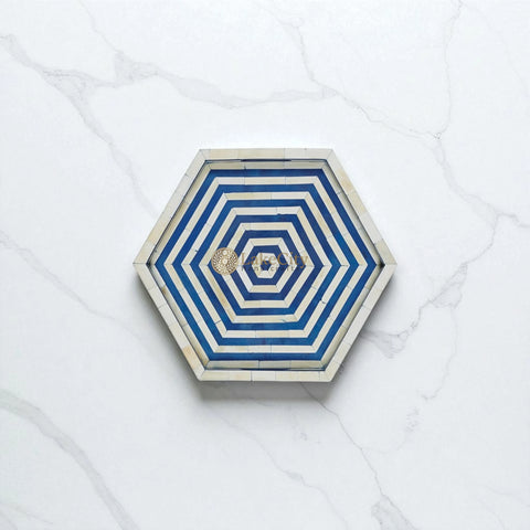 Bone Inlay Stripe Design Hexagon Serving Tray