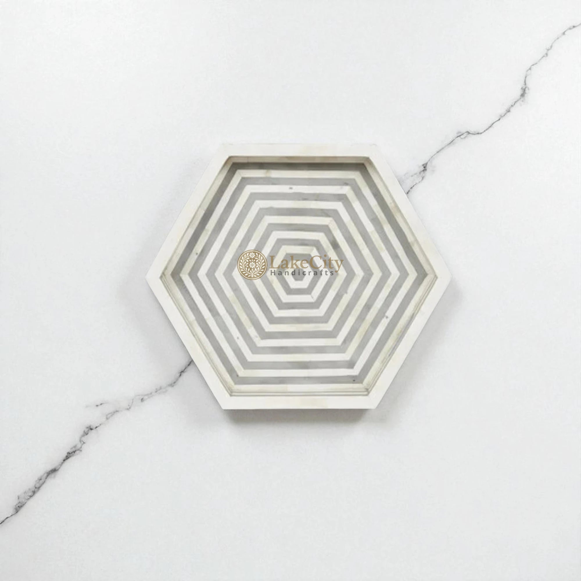 Bone Inlay Stripe Design Hexagon Serving Tray