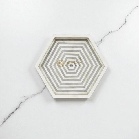 Bone Inlay Stripe Design Hexagon Serving Tray