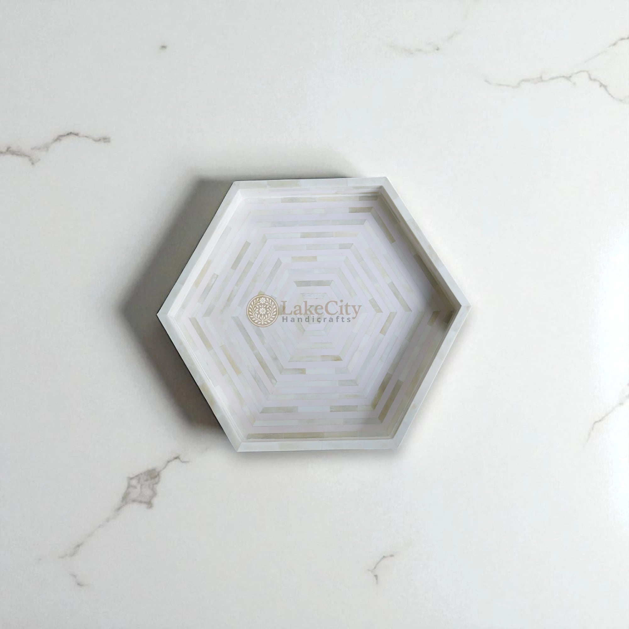 Bone Inlay Stripe Design Hexagon Serving Tray