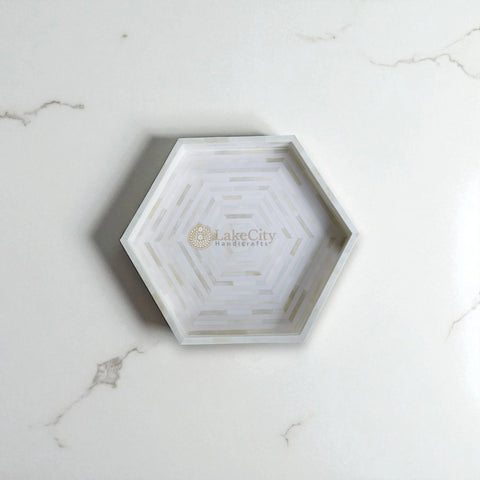 Bone Inlay Stripe Design Hexagon Serving Tray