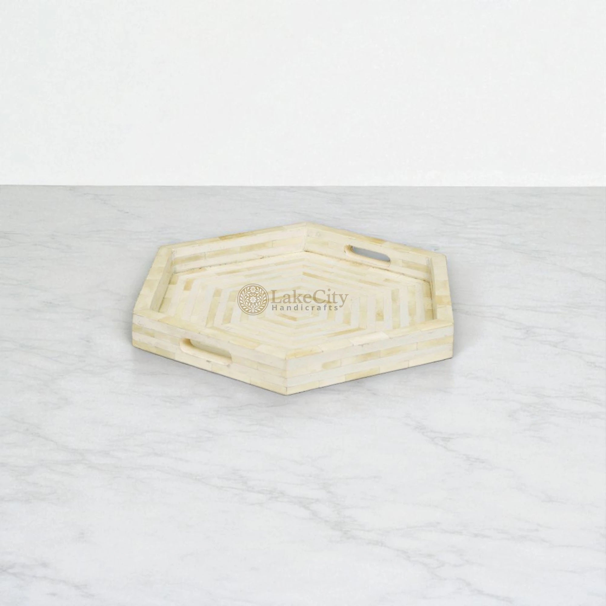 Bone Inlay Stripe Design Hexagon Serving Tray