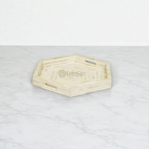 Bone Inlay Stripe Design Hexagon Serving Tray