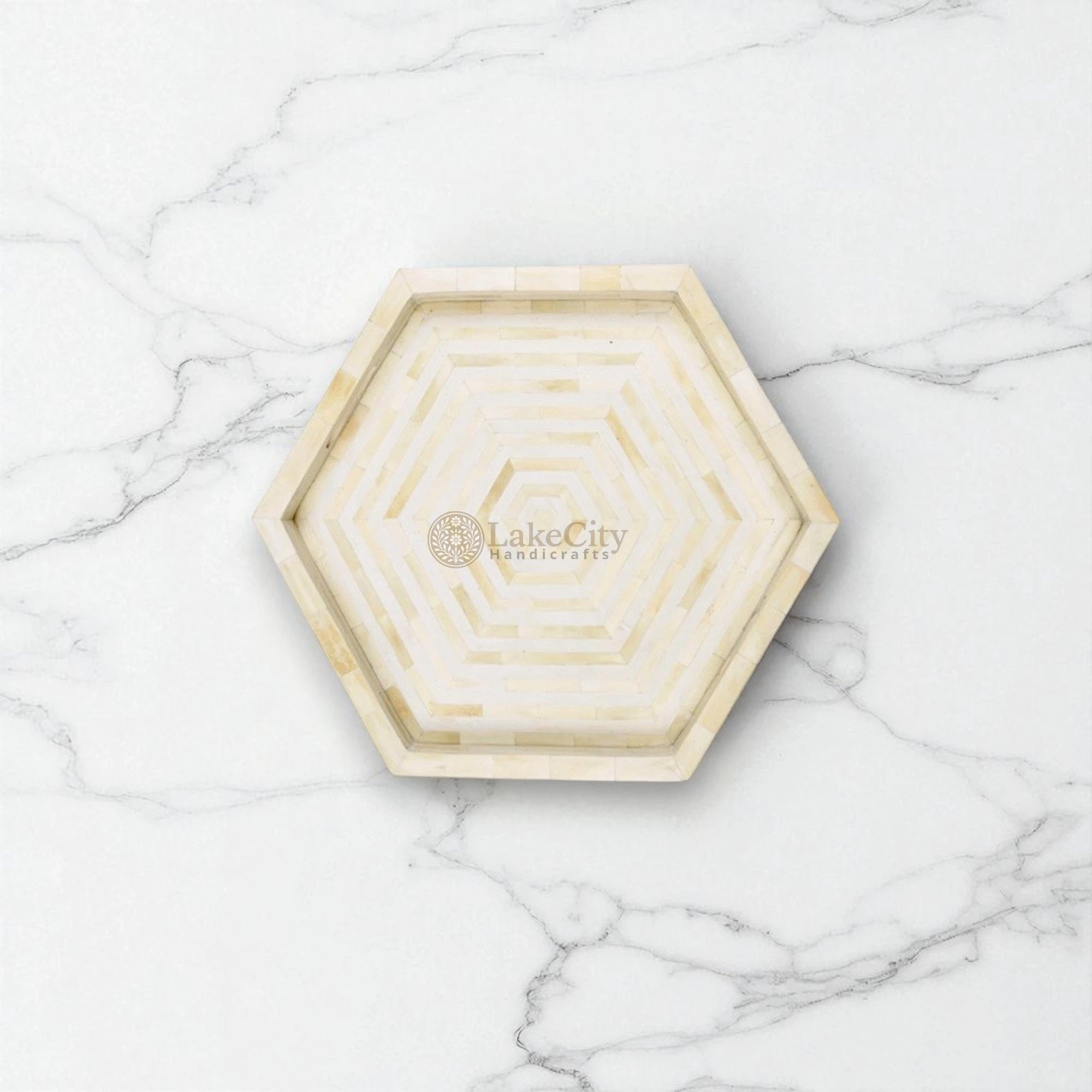 Bone Inlay Stripe Design Hexagon Serving Tray