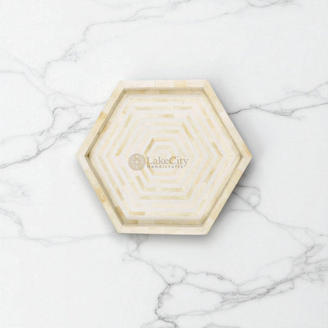 Bone Inlay Stripe Design Hexagon Serving Tray