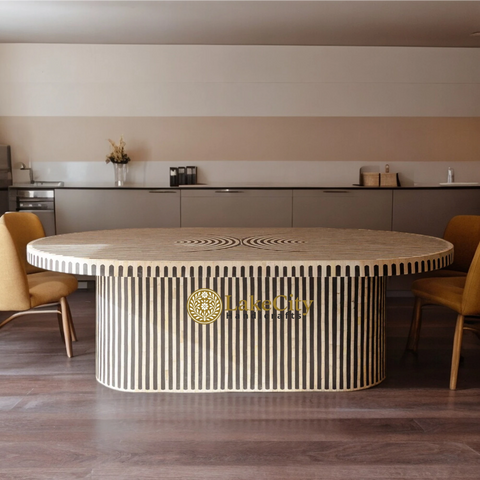 Rue Bone Inlay Oval Dining Table Orange