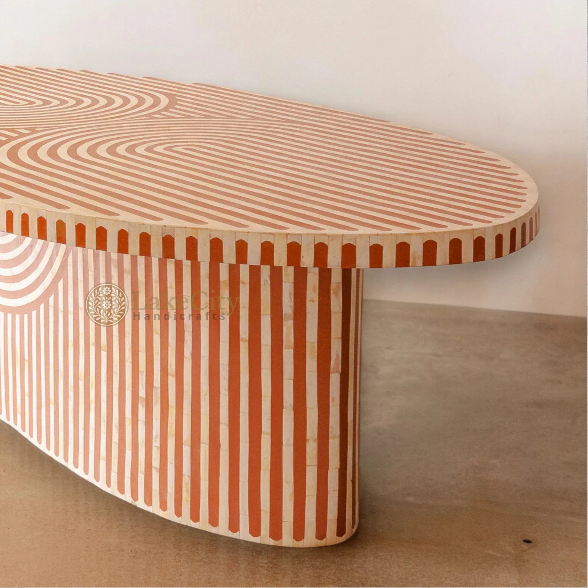 Rue Bone Inlay Oval Dining Table Orange
