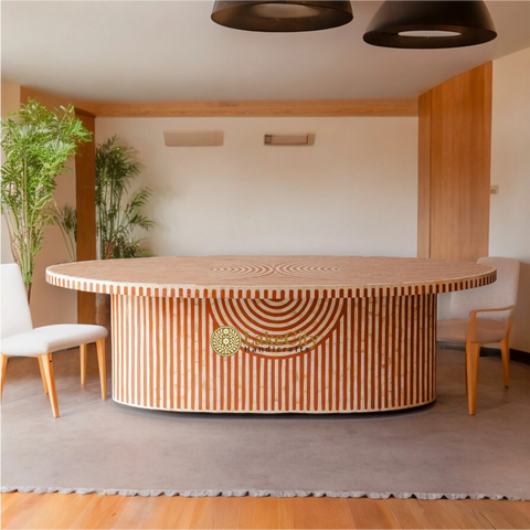 Rue Bone Inlay Oval Dining Table Orange