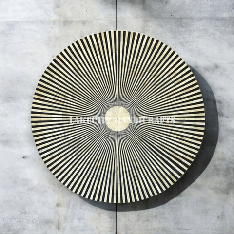 Bone Inlay Stripe Design Round Coffee Table Black | Bone Inlay Stripe Design Round Center Table Black