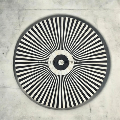 Bone Inlay Stripe Design Round Center Table Black | Bone Inlay Stripe Design Round Coffee Table Black