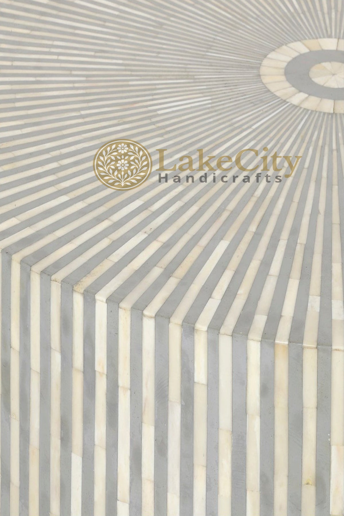 Bone Inlay Stripe Design Round Center Table Grey | Bone Inlay Stripe Design Round Coffee Table Grey