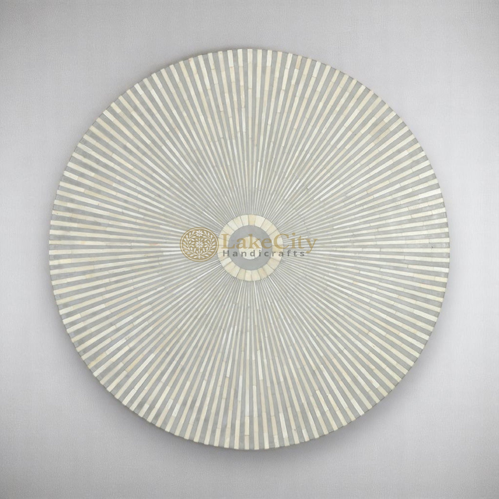 Bone Inlay Stripe Design Round Center Table Grey | Bone Inlay Stripe Design Round Coffee Table Grey
