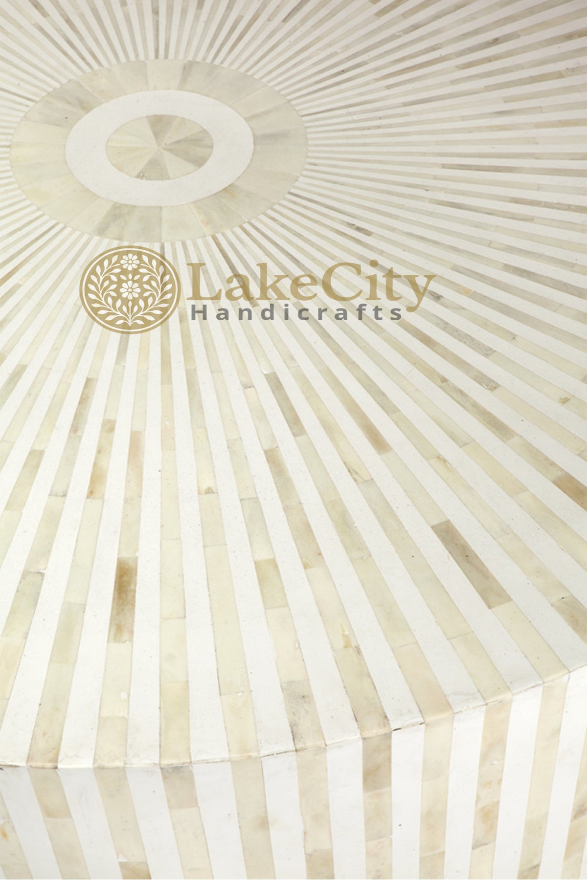 Bone Inlay Stripe Design Round Center Table White | Bone Inlay Stripe Design Round Coffee Table White
