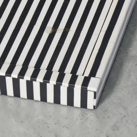 Bone Inlay Stripe Design Serving Tray Black