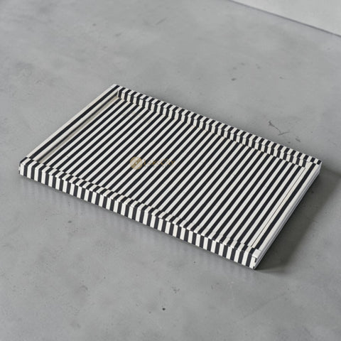 Bone Inlay Stripe Design Serving Tray Black