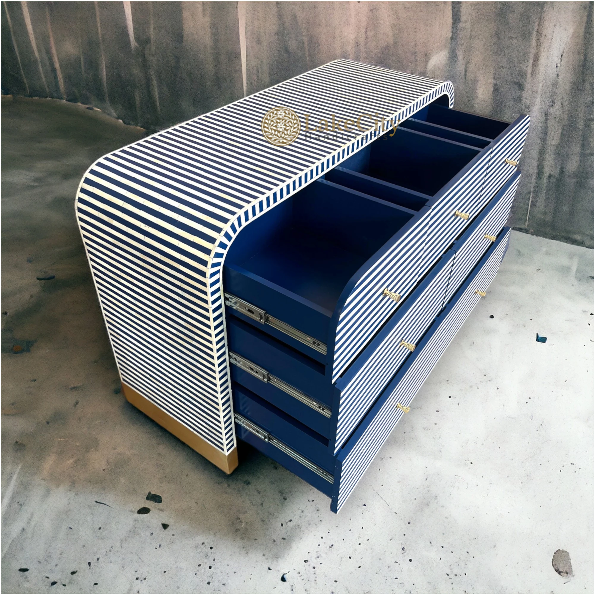 Bone Inlay Waterfall Stripe 7 Drawers Chest | Bone Inlay Waterfall Stripe 7 Drawers Dresser Table