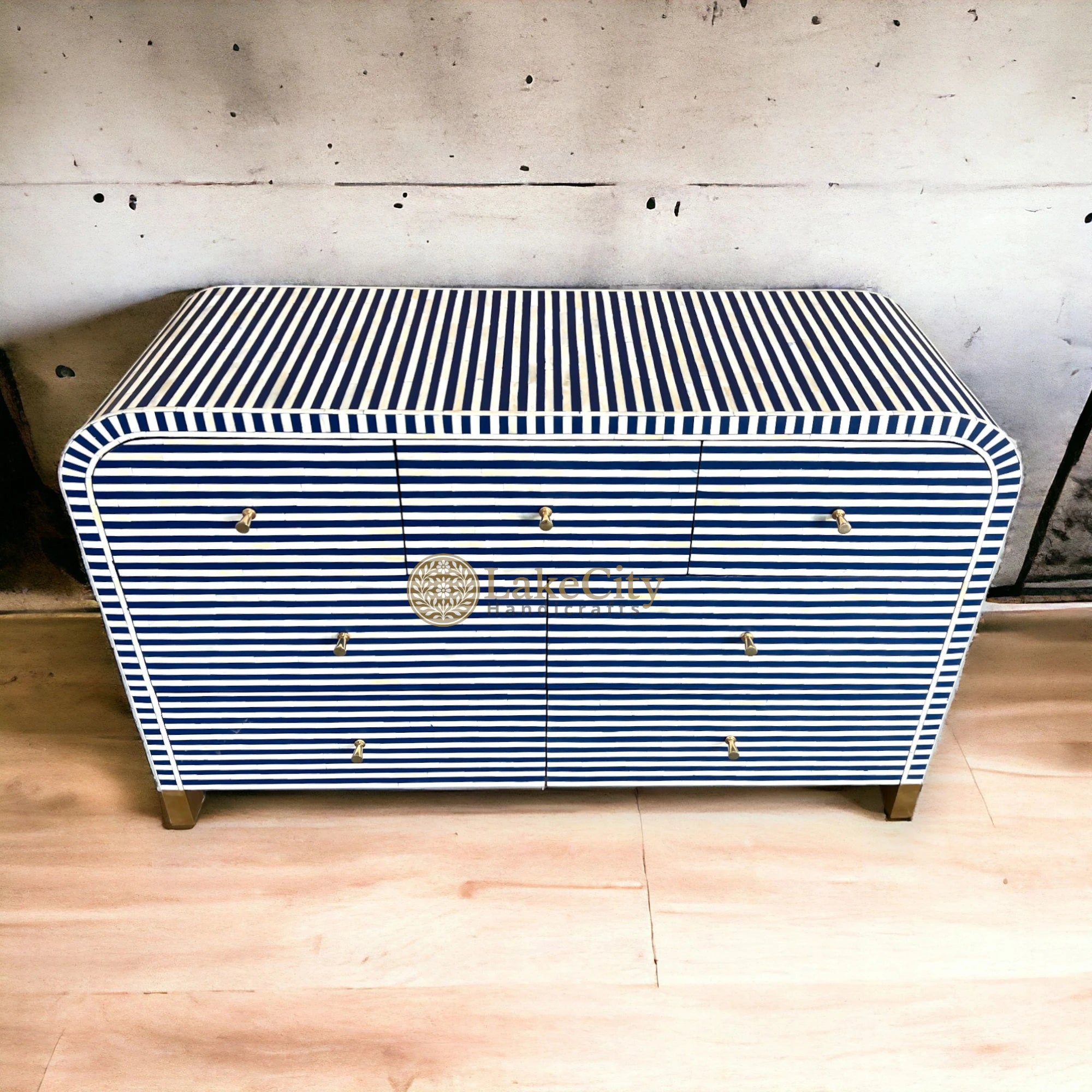Bone Inlay Waterfall Stripe 7 Drawers Chest | Bone Inlay Waterfall Stripe 7 Drawers Dresser Table