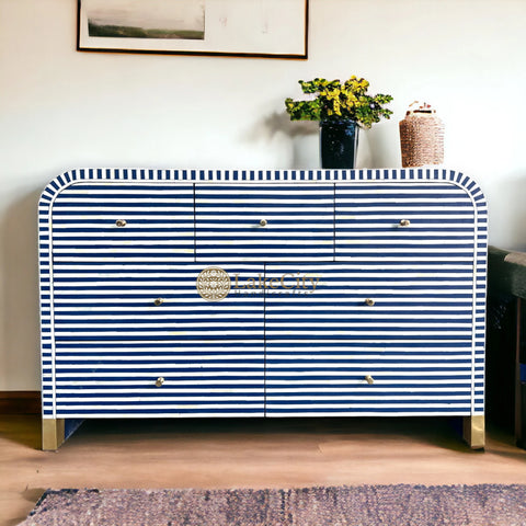 Bone Inlay Waterfall Stripe 7 Drawers Chest | Bone Inlay Waterfall Stripe 7 Drawers Dresser Table
