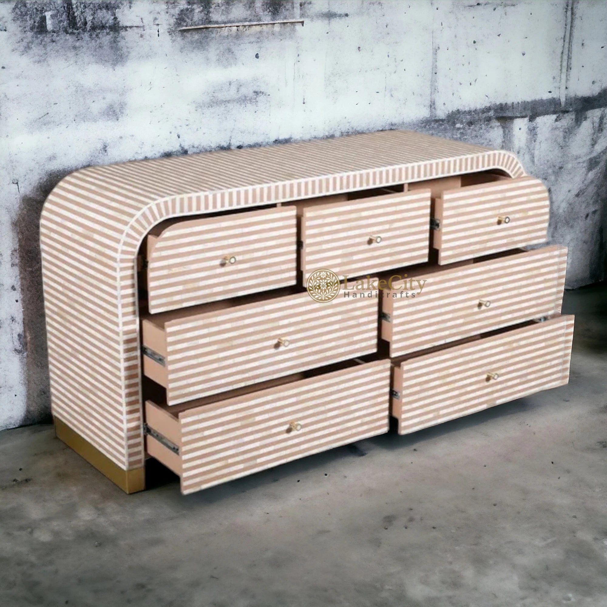 Bone Inlay Waterfall Stripe 7 Drawers Chest | Bone Inlay Waterfall Stripe 7 Drawers Dresser Table