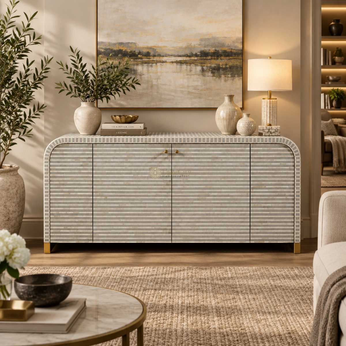 Bone Inlay Waterfall Buffet Grey