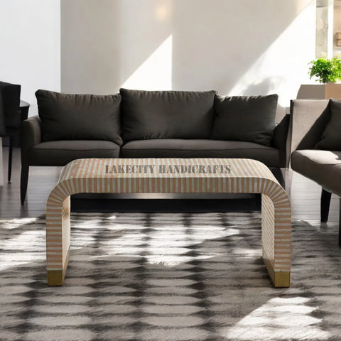 Bone Inlay Stripe Design Waterfall Coffee Table | Bone Inlay Stripe Design Waterfall Center Table