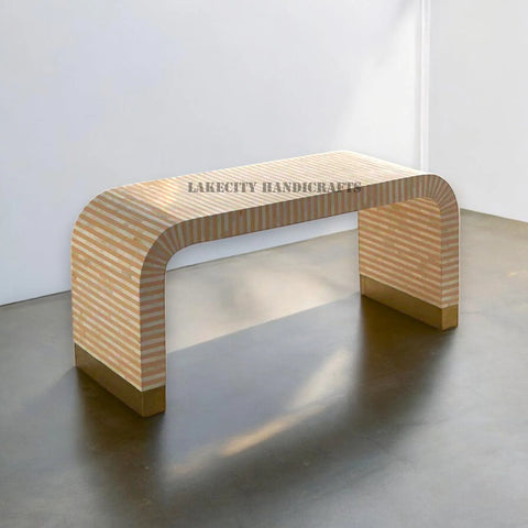 Bone Inlay Stripe Design Waterfall Coffee Table | Bone Inlay Stripe Design Waterfall Center Table