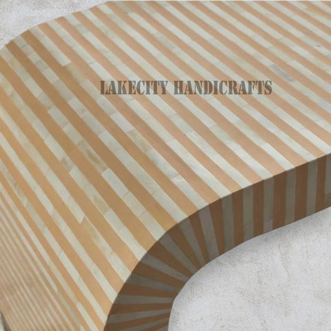 Bone Inlay Stripe Design Waterfall Coffee Table | Bone Inlay Stripe Design Waterfall Center Table