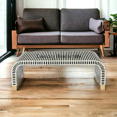 Bone Inlay Stripe Design Waterfall Coffee Table | Bone Inlay Stripe Design Waterfall Center Table
