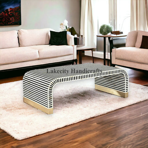 Bone Inlay Stripe Design Waterfall Coffee Table | Bone Inlay Stripe Design Waterfall Center Table