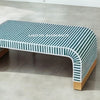 Bone Inlay Stripe Design Waterfall Coffee Table Green | Bone Inlay Stripe Design Waterfall Center Table Green