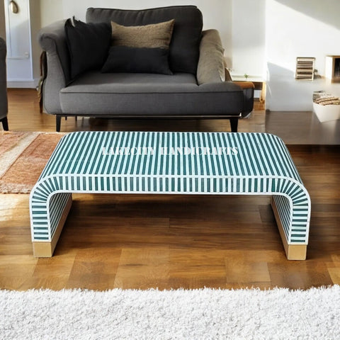 Bone Inlay Stripe Design Waterfall Coffee Table | Bone Inlay Stripe Design Waterfall Center Table