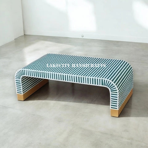 Bone Inlay Stripe Design Waterfall Coffee Table | Bone Inlay Stripe Design Waterfall Center Table