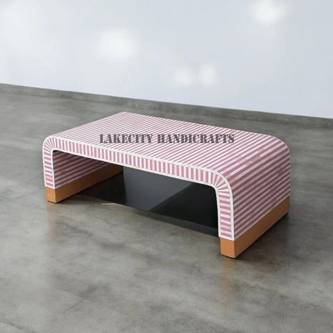 Bone Inlay Stripe Design Waterfall Coffee Table | Bone Inlay Stripe Design Waterfall Center Table