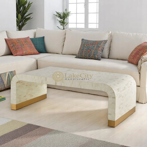Bone Inlay Stripe Design Waterfall Coffee Table | Bone Inlay Stripe Design Waterfall Center Table