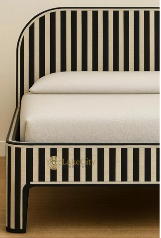 Bone Inlay Stripe Pattern Waterfall Bed Black
