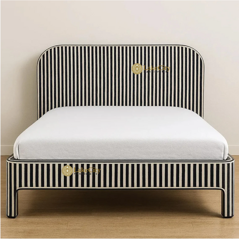 Bone Inlay Stripe Pattern Waterfall Bed Black