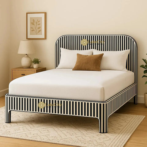 Bone Inlay Stripe Pattern Waterfall Bed Black