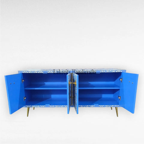 Bone Inlay Sun Design Media Console Blue | Entertainment Unit