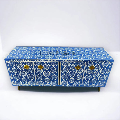 Bone Inlay Sun Design Media Console Blue | Entertainment Unit