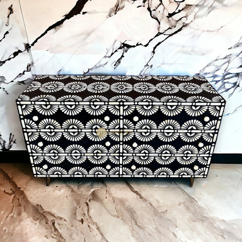 Tokyo Bone Inlay Six Drawer Dresser Black | Black Bone Inlay Chest Of Drawer